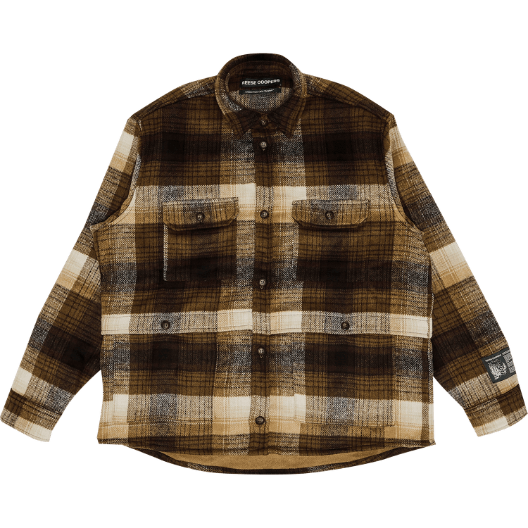 Reese Cooper Brushed Wool Flannel Button Down Shirt "Brown"