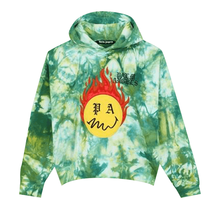 Palm Angels Tie Dye Burning Head Hoodie "Green/Yellow"