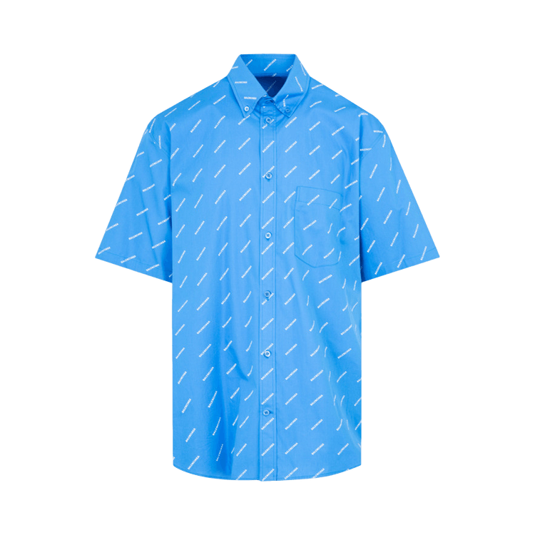 Balenciaga All Over Logo Button Down Shirt "Blue"