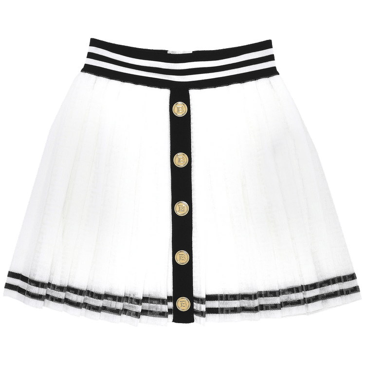 Balmain Pleated Monogram Jacquard Skirt "Blanc/Noir"
