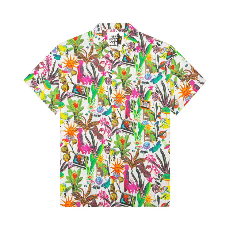 Real Bad Man Psychedelica Vacation Button Down "Black Multi Print"