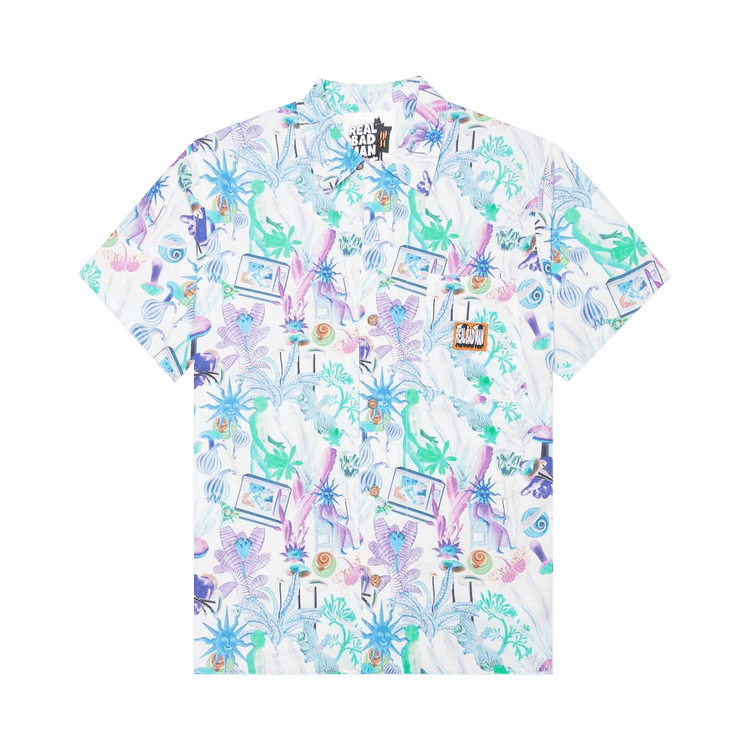 Real Bad Man Psychedelica Vacation Button Down "Green/Purple Multi Print"
