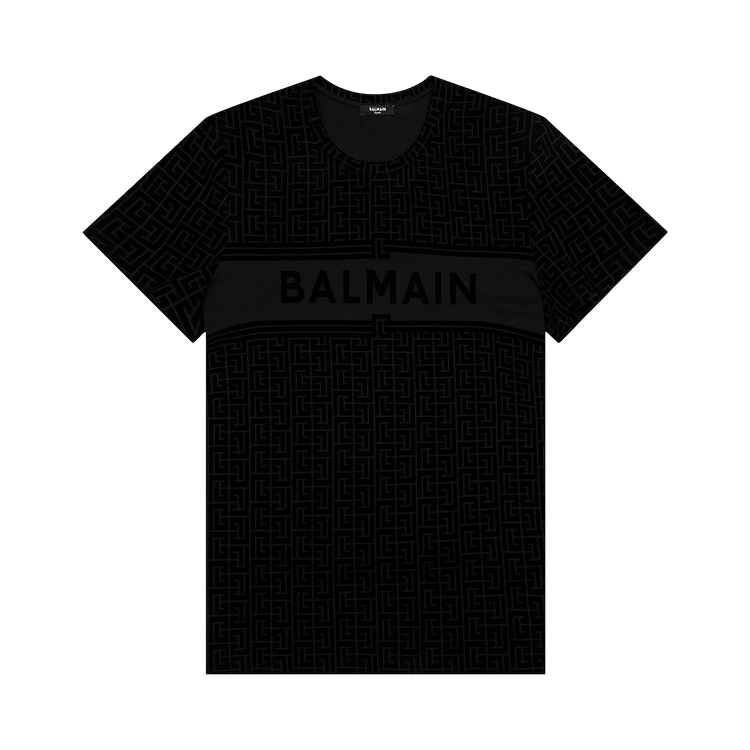 Balmain Eco Sustainable Monogram Flock T-Shirt "Noir/Noir"