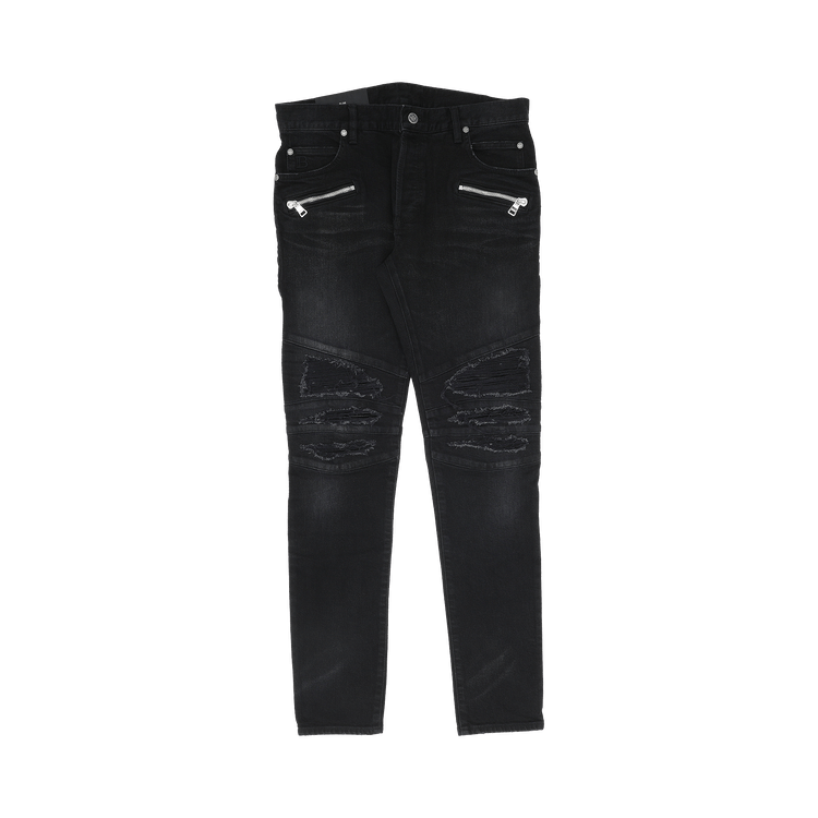 Balmain Ribbed Patches Slim Jeans "Noir Délavé"
