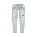 Balmain Ribbed Patches Slim Jeans-Distressed "Bleu Jean Clair"