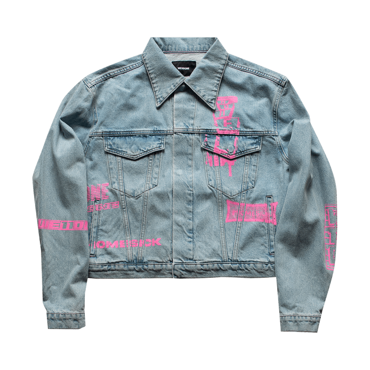 We11done Neon Logo Print Denim Jacket "Blue"