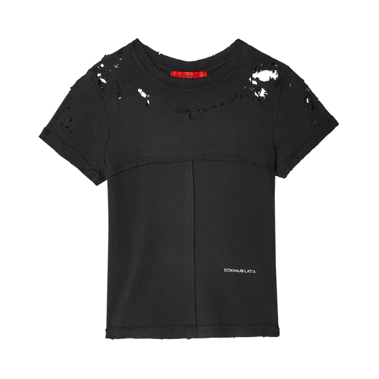 Eckhaus Latta Lapped Baby Tee "Destroyed Black"