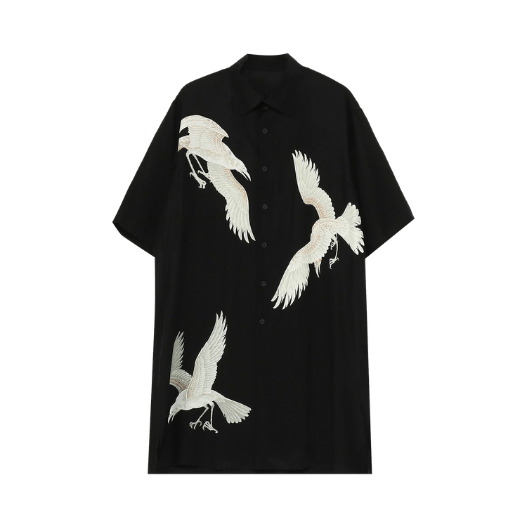 Yohji Yamamoto Pour Homme Crow Print Short-Sleeve Shirt "Black"