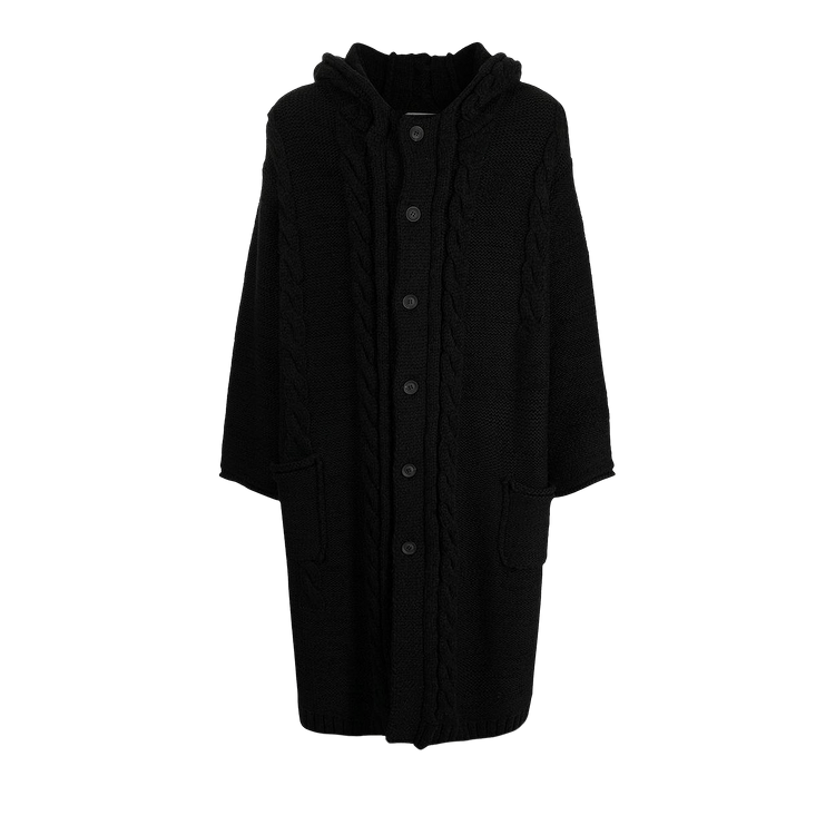 Yohji Yamamoto Pour Homme Cabble Patter Long Hooded Cardigan "Black"
