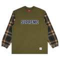 Supreme Plaid Sleeve Long-Sleeve Top "Light Olive"