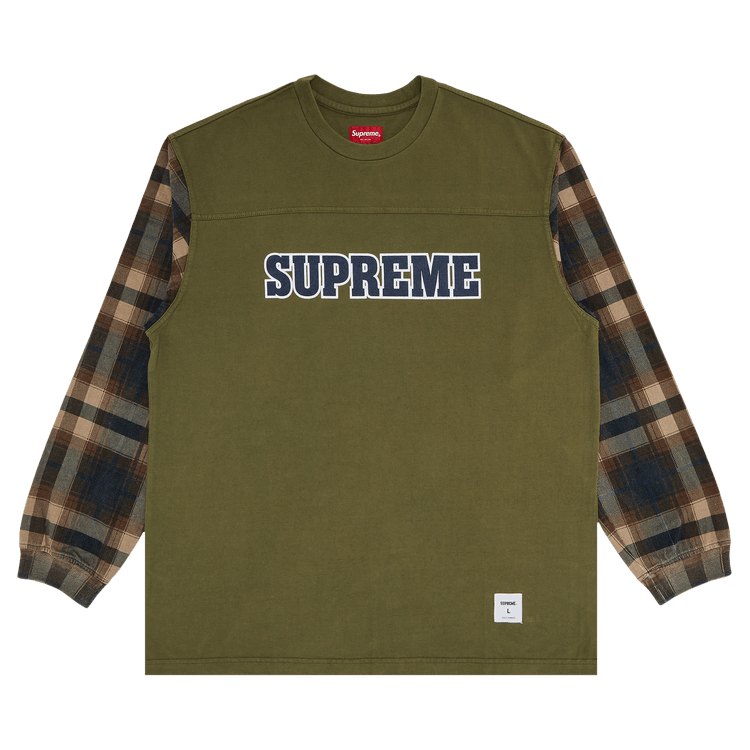 Supreme Plaid Sleeve Long-Sleeve Top "Light Olive"