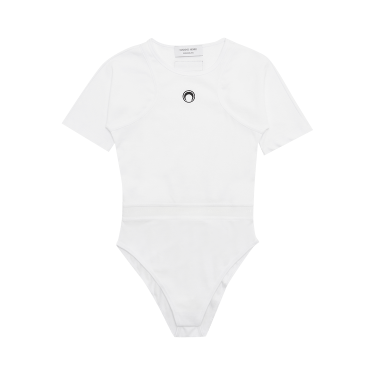 Marine Serre Ribbed Cotton Branded Bodysuit "White"