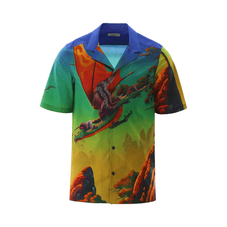 Valentino Dragon Print Short-Sleeve Shirt "Multicolor"