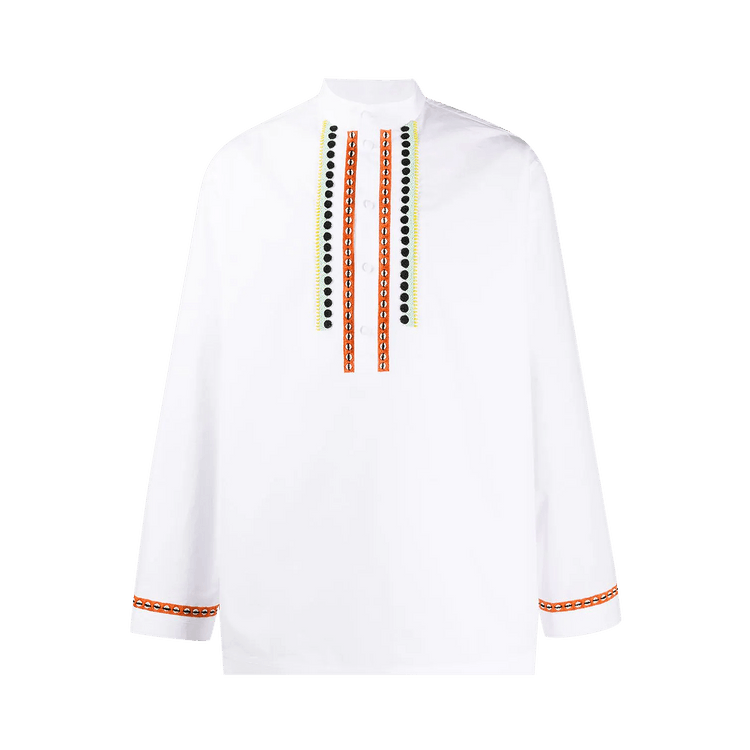 Valentino Embroidered Long-Sleeve Shirt "White"