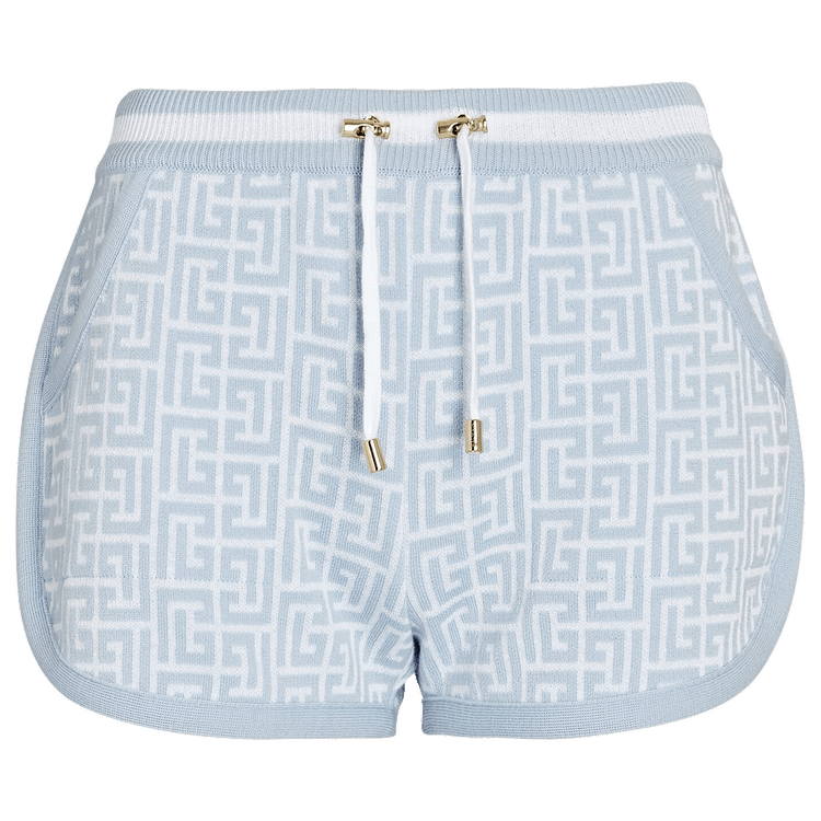 Balmain Monogram Jacquard Shorts "Blanc/Pale Blue"