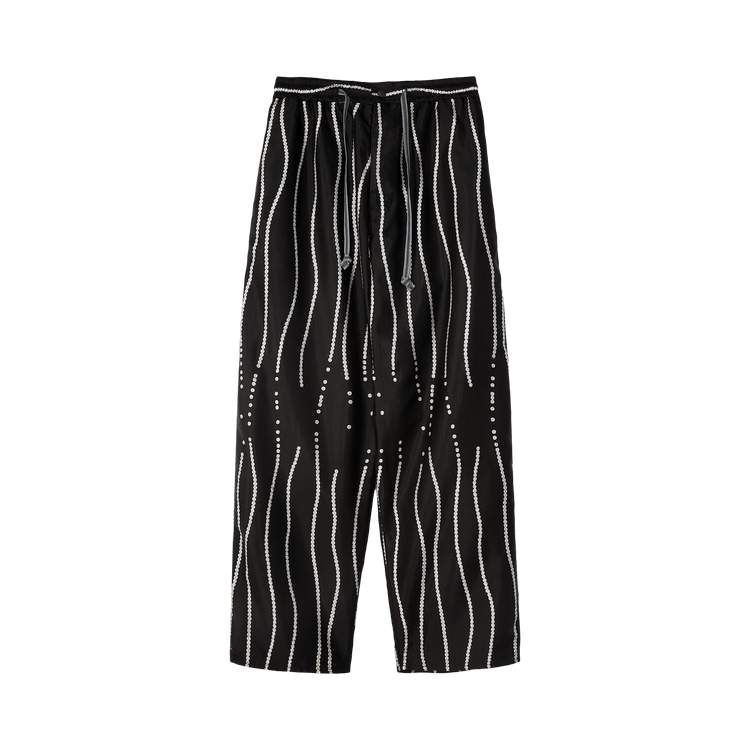 Kapital Cotton Rayon Staggered Striped Pearl Easy Pants "Black"