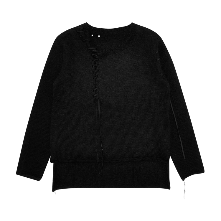Yohji Yamamoto Leather String Dropped Sweater "Black"