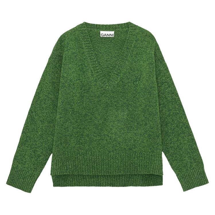 GANNI Recycled Wool V-Neck Pullover "Green"