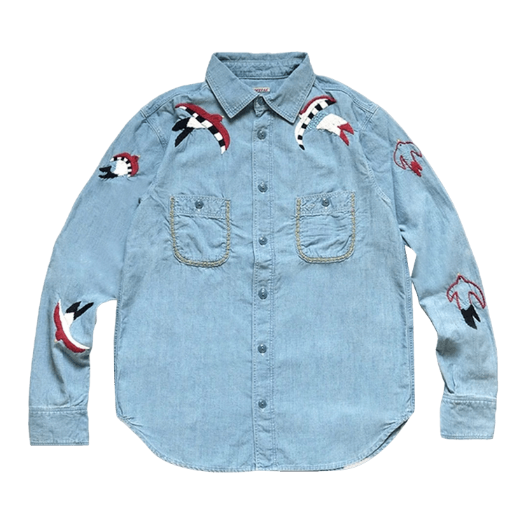 Kapital Swallow Emboridery Chambray Work Shirt "Sax"