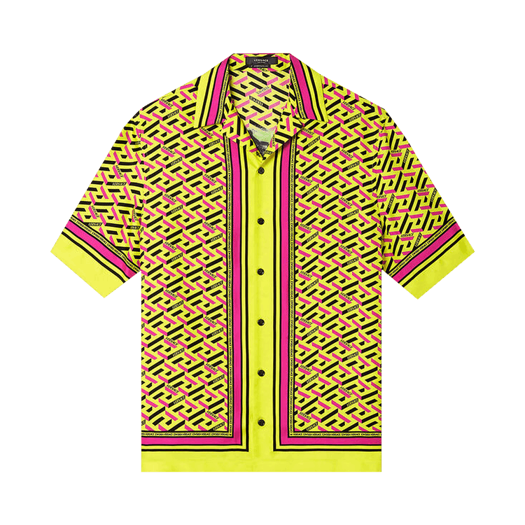 Versace La Greca Print Silk Shirt "Yellow/Multicolor"