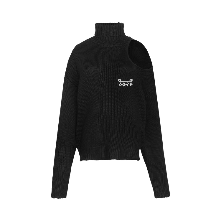 C2H4 Off-Shoulder Arc Knitted Distressed Sweater "Black"