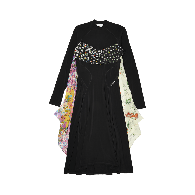 Marine Serre Draped Silk Scarves Hybrid Dress "Black"