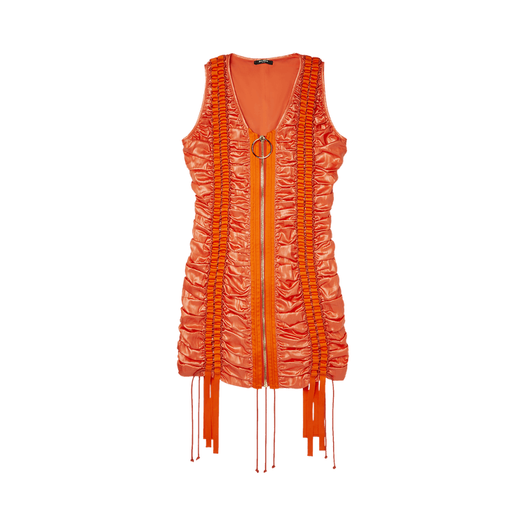 Balmain Short Zipped Lace-Up Satin Dress "Orange"