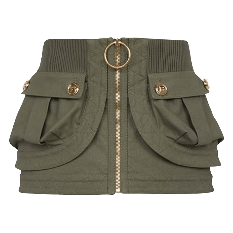 Balmain Short Low-Rise Denim Skirt With Pockets "Khaki"
