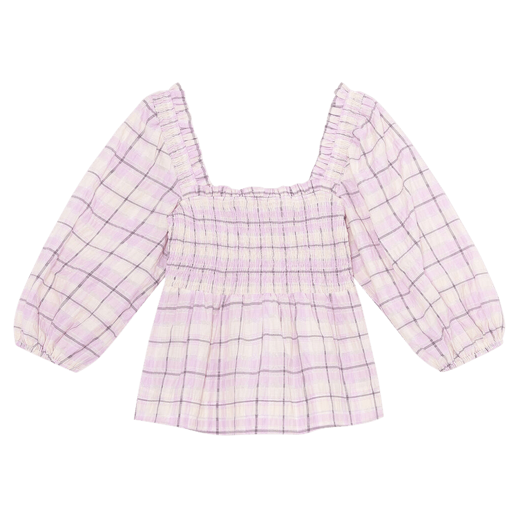 GANNI Seersucker Check Smock Top "Orchid Blossom"