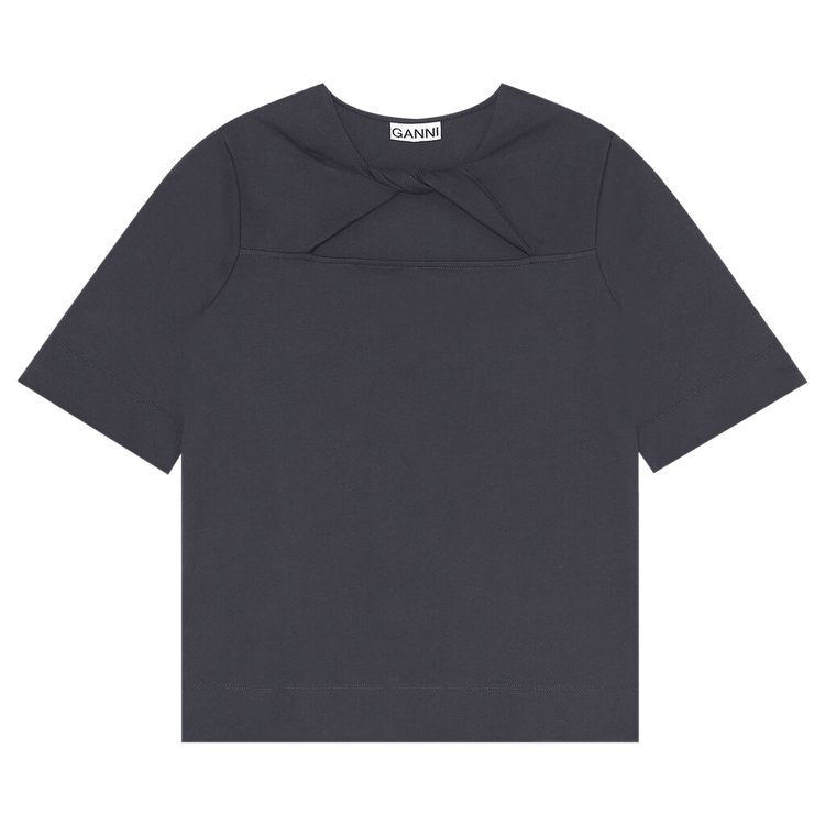 GANNI Basic Cotton Jersey Twist T-Shirt "Phantom"