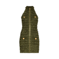 Balmain Sleeveless Zipped Tweed Dress "Military Green"