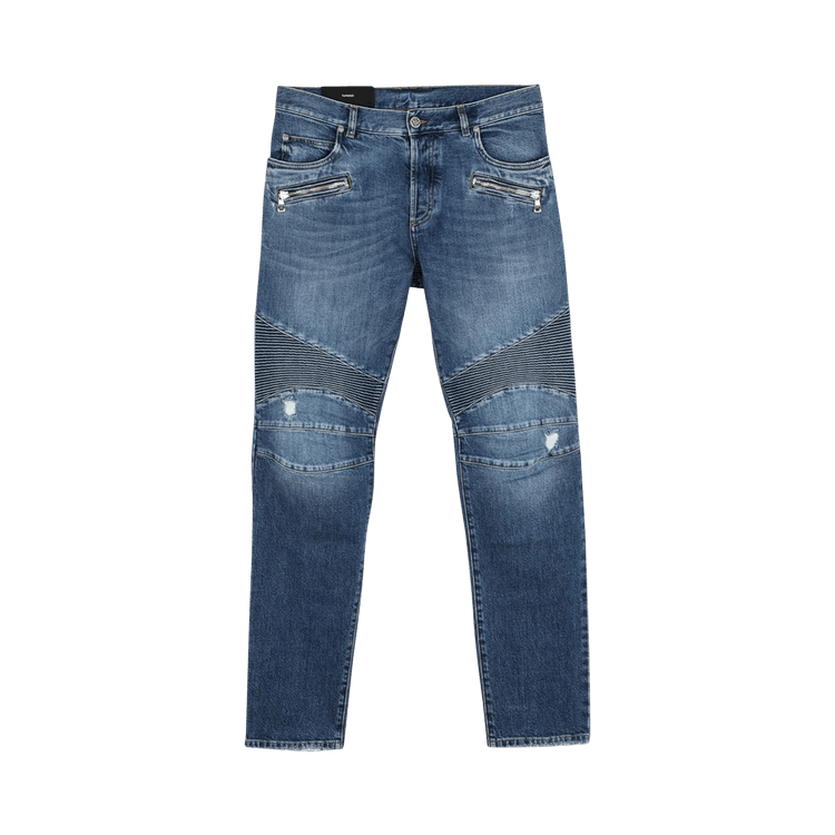 Balmain Vintage Scraps Slim Fit Ribbed Jeans "Blue"