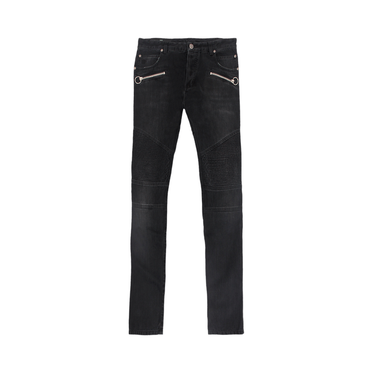 Balmain Slim Fit Monogram Revers Ribbed Jeans "Black"