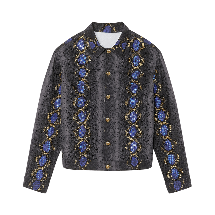 Versace Python Print Denim Jacket "Black/Blue"