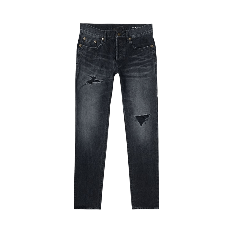 Saint Laurent High-Waisted Distressed Straight Jeans "Black"