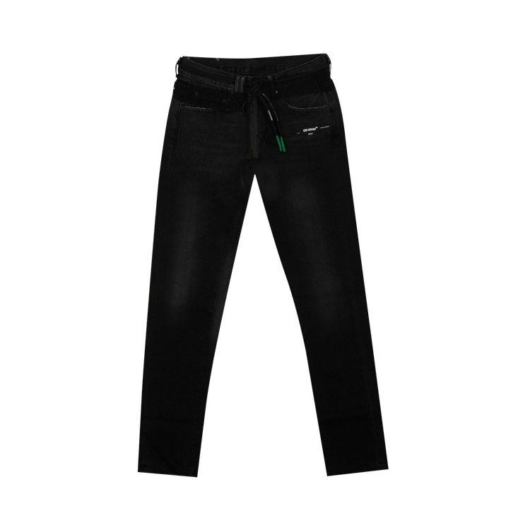 Off-White Front Zip Belted Jeans "Black"
