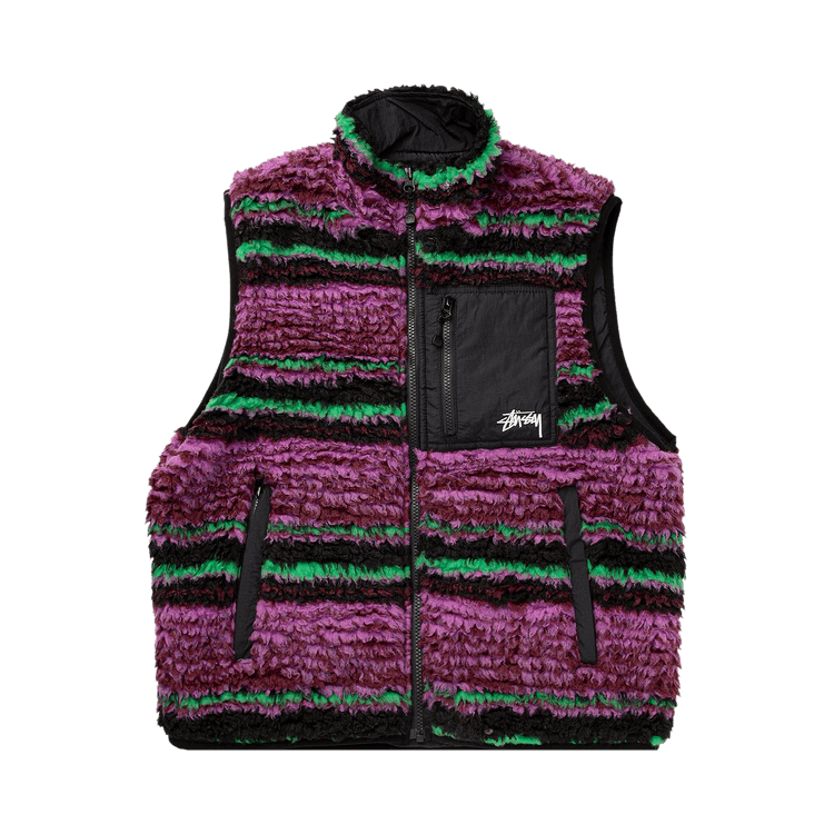 Stussy Striped Sherpa Vest "Grape"