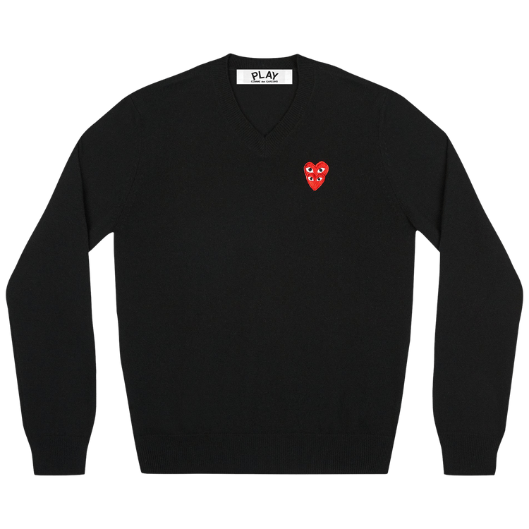 Comme des Garçons PLAY Double Heart Logo V-Neck Sweater "Black"