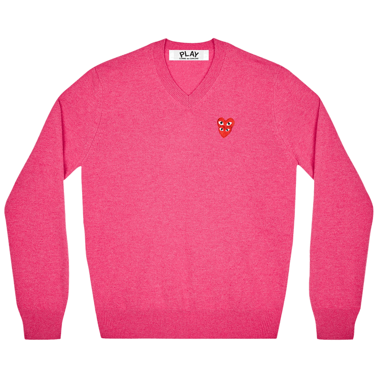 Comme des Garçons PLAY Double Heart Logo V-Neck Sweater "Pink"