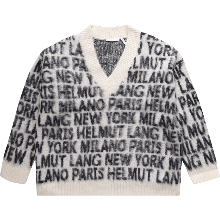 Helmut Lang Logo V-Neck Sweater "Ecru"