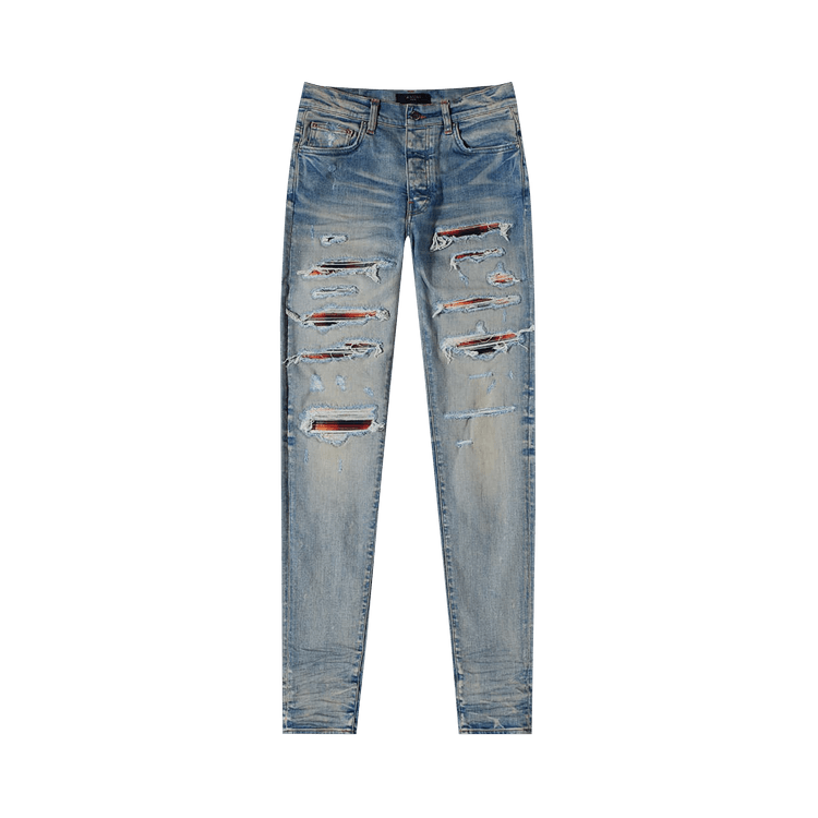 Amiri Plaid Thrasher Skinny Jean "Clay/Indigo"