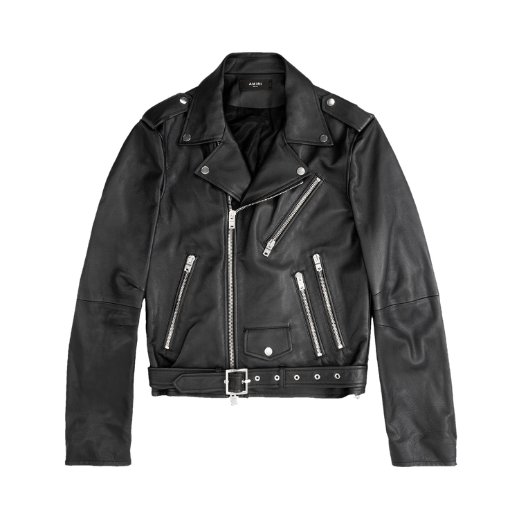 Amiri Perfecto Leather Jacket With Paint Embroidery "Black"
