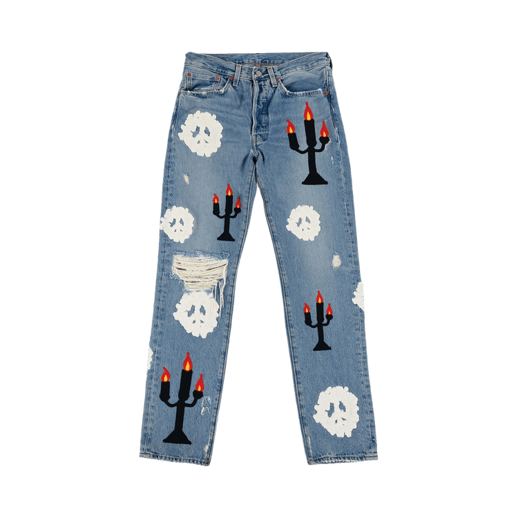 Levi"s x Denim Tears x Virgil Abloh "Message In A Tear" Embroidered Jeans "Blue'