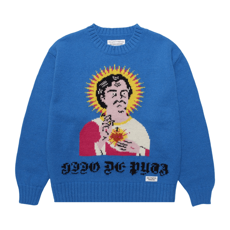 Wacko Maria Crew Neck Sweater (Type-2) "Blue"