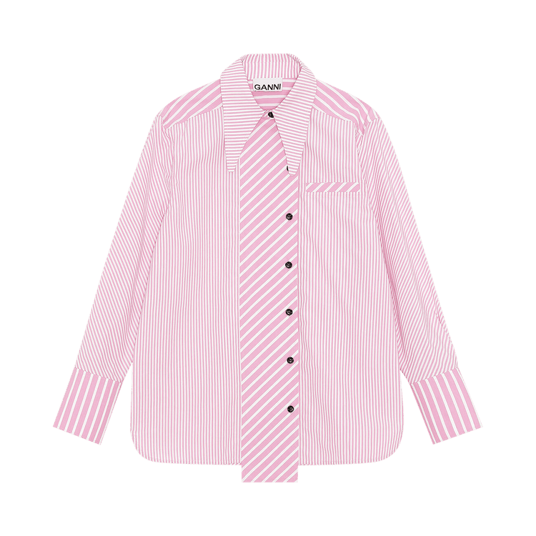 GANNI Stripe Cotton Wide Placket Shirt "Moonlight Mauve"