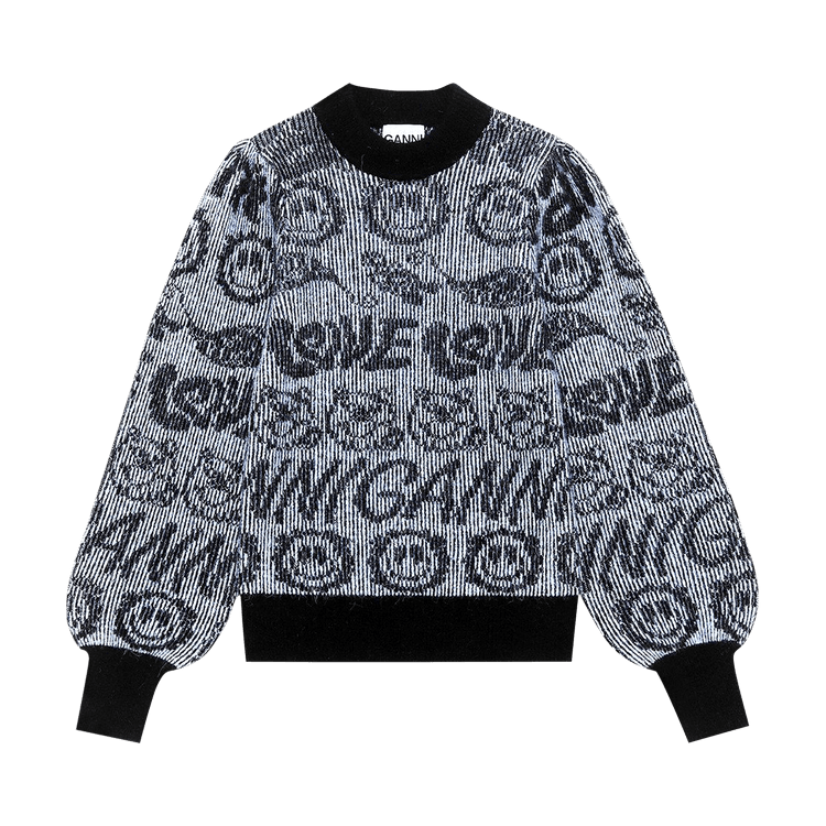 GANNI Soft Wool Knit O-neck Pullover Pattern "Placid Blue"