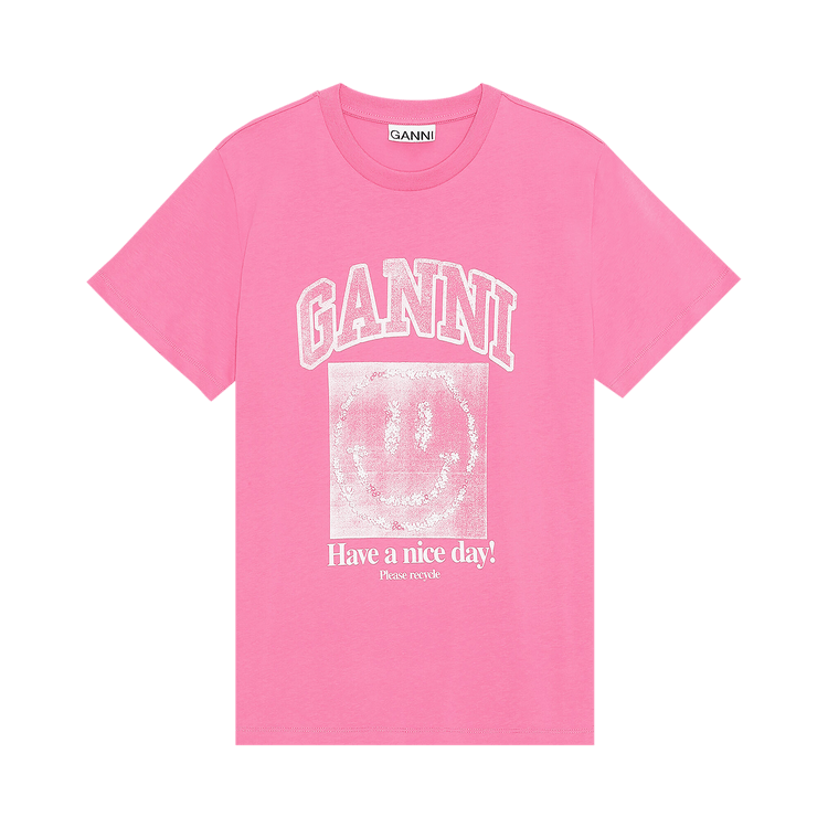 GANNI Basic Jersey Smiley Print O-neck Relaxed T-shirt "Carmine Rose"