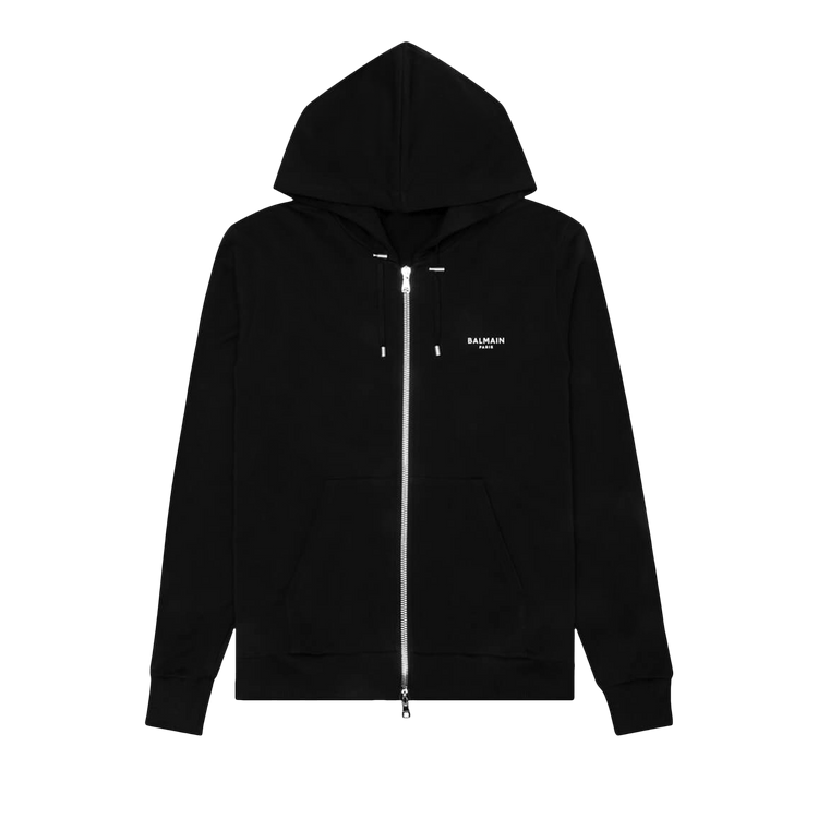Balmain Zipped Logo Flock Hoodie "Noir/Blanc"