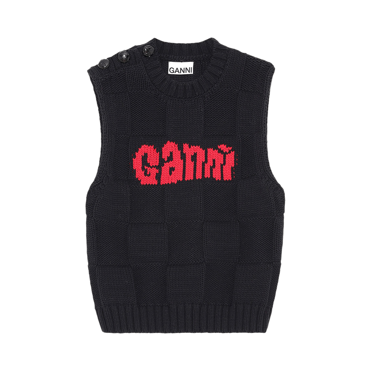 GANNI Cotton Rope Knit Vest "Black"
