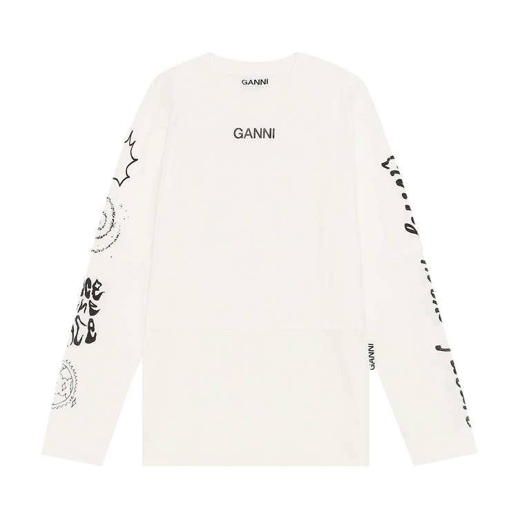GANNI Logo Long-Sleeve T-Shirt "Egret"